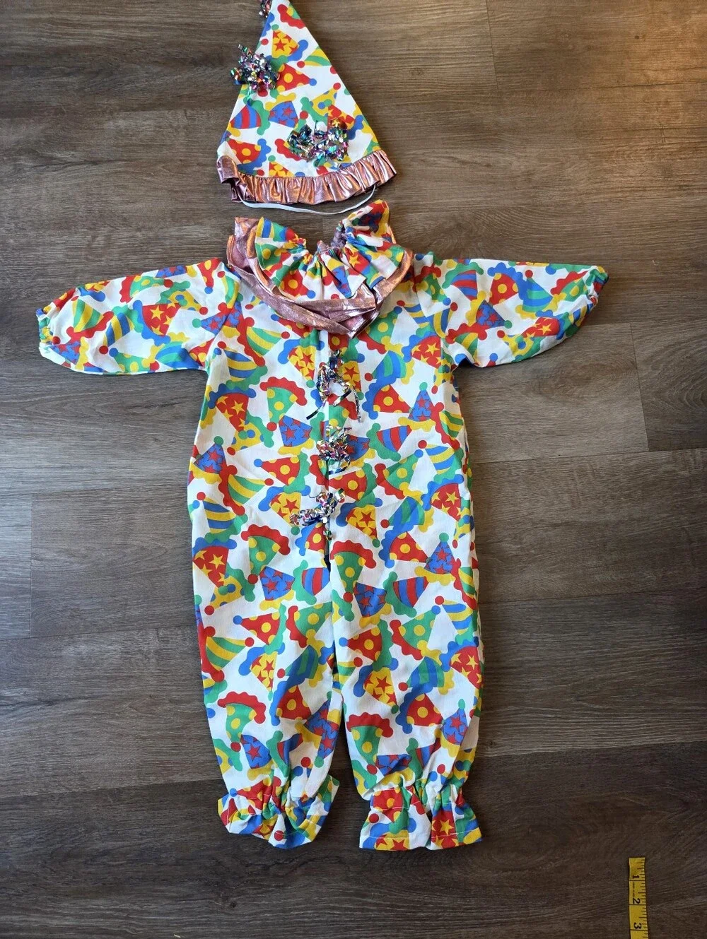 Vintage Hand Made Toddler Clown Halloween Costume with Hat and Collar